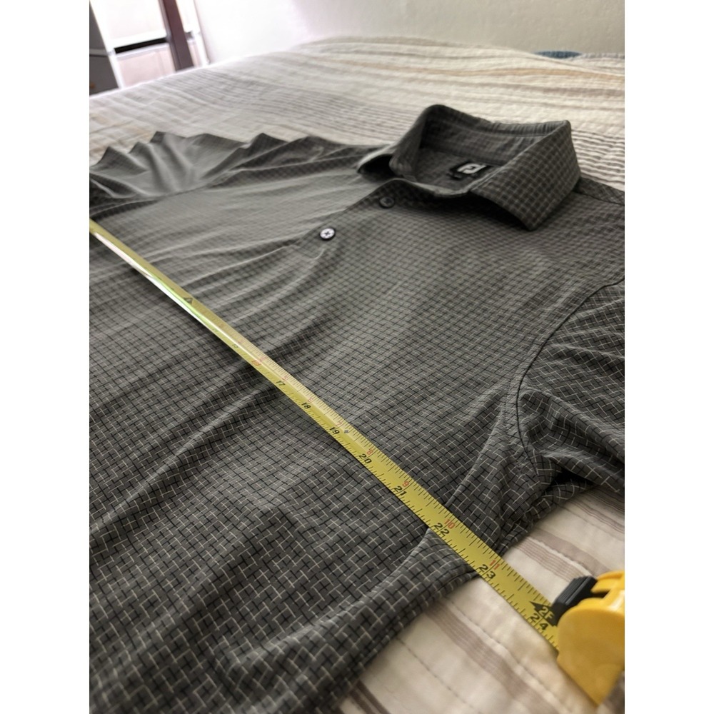 Foot Joy Men's Polo L Gray Checkered Pattern Polyester Golf - Picture 6 of 8